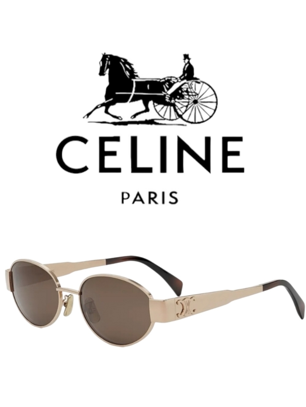 NEW! CELINE Metal Triomphe 54MM Oval Sunglasses GOLD HARDWARE - Picture 3 of 15